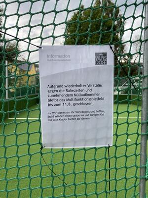Hinweis: Sperrung Multifunktionsspielfeld