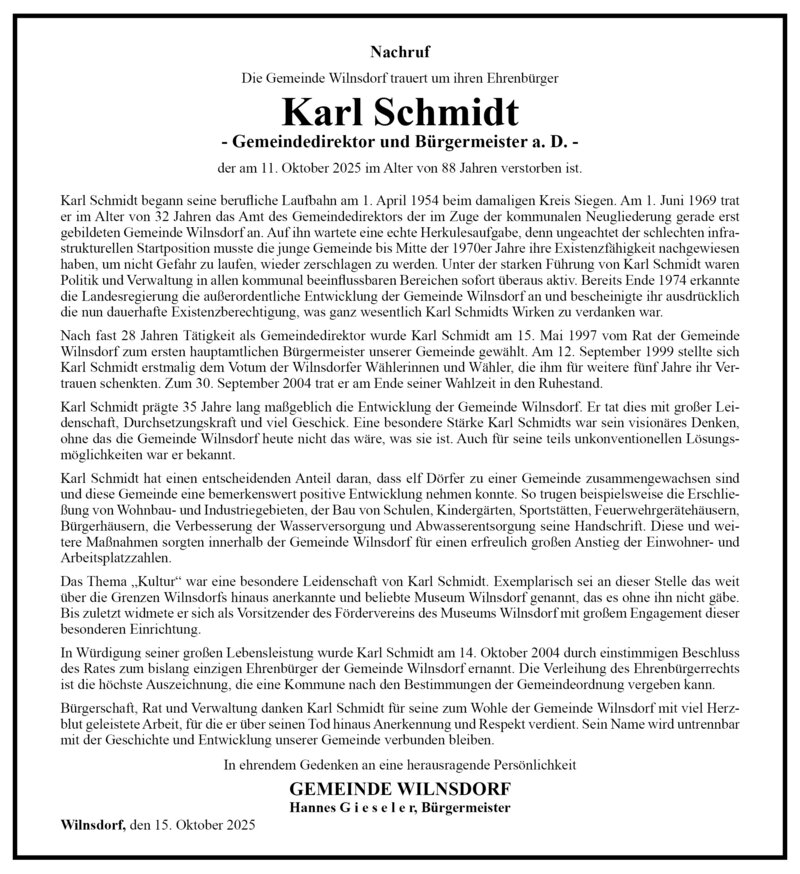 Bild vergr��ern: Nachruf Karl Schmidt