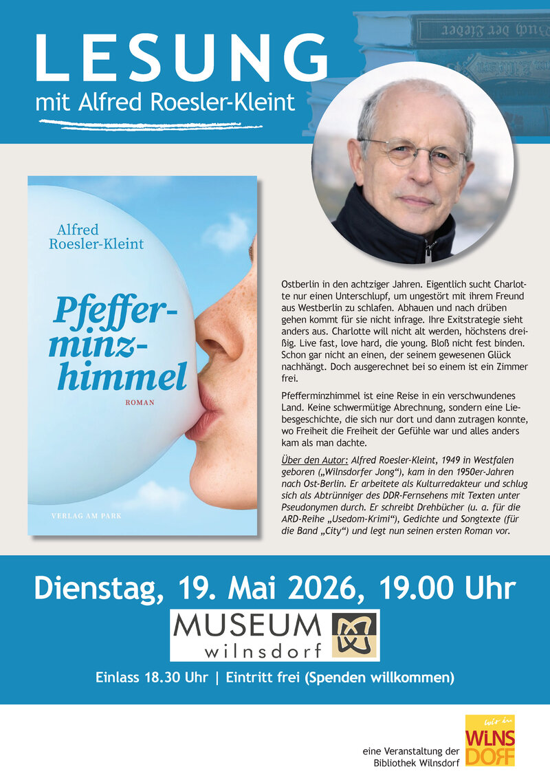 Bild vergr��ern: Am 19. Mai 2026 wird Autor Alfred Roesler-Kleint aus seinem Roman "Pfefferminzhimmel" vorlesen.
